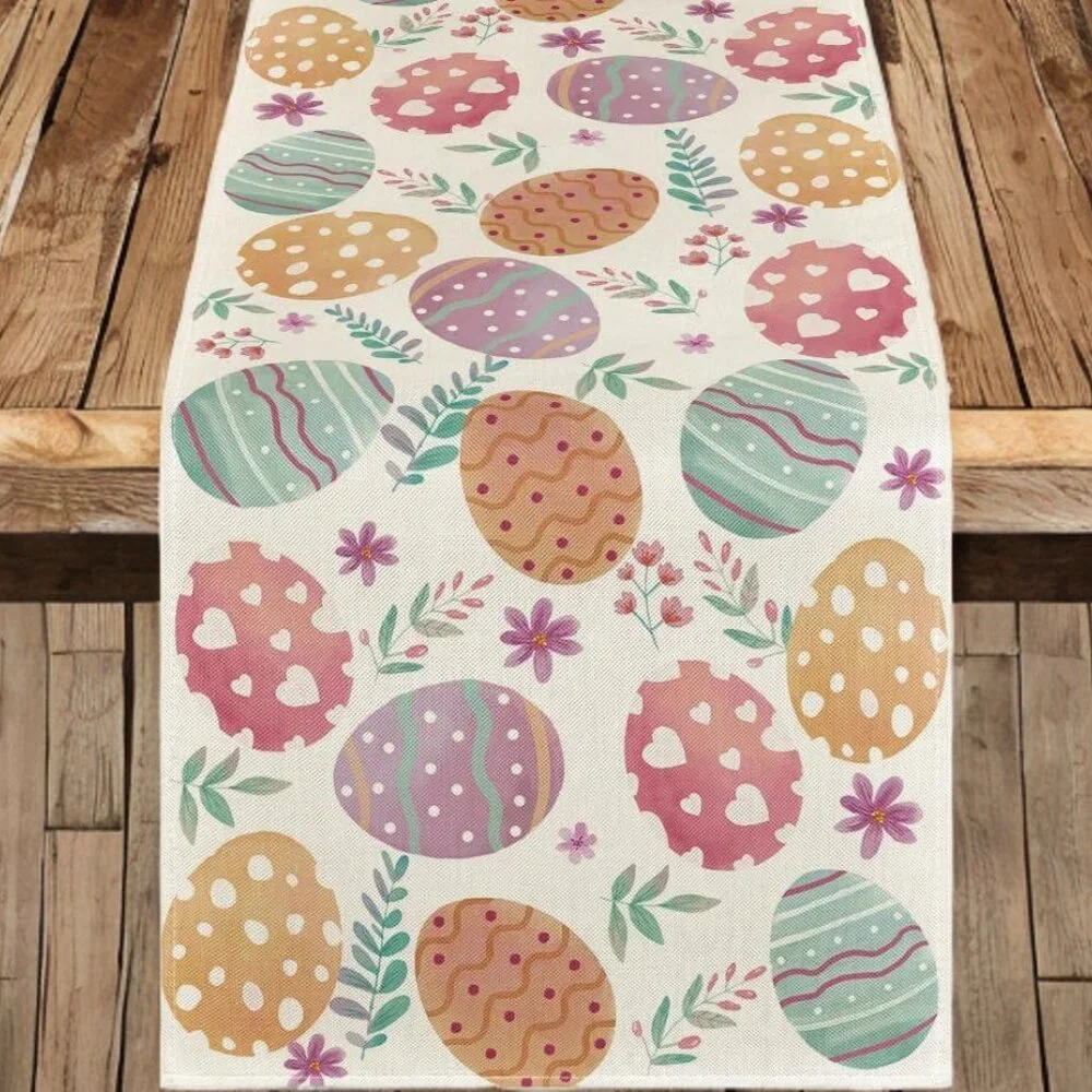Easter Table Runner Eggs Spring Floral Decor Farmhouse Cottage Decorative Cloth